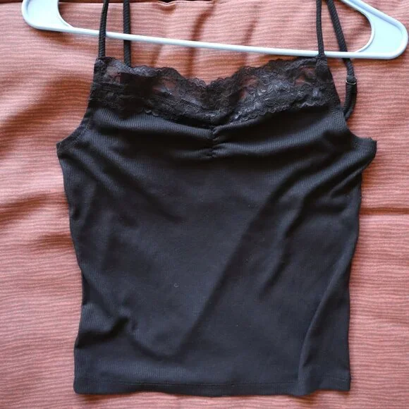 <👽 3/20$>SELF ESTEEM Black crop top laced size M - Picture 1 of 5